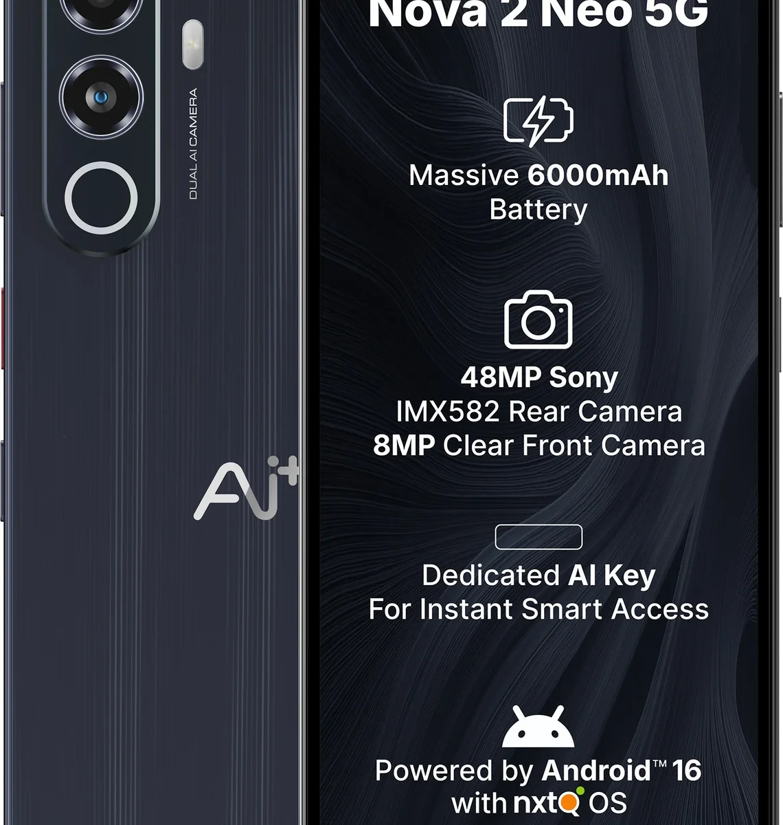 Ai+ Nova 2 Neo 5G (4GB+128GB) | MediaTek Dimensity 6300, 48MP AI Camera, 6000mAh Battery