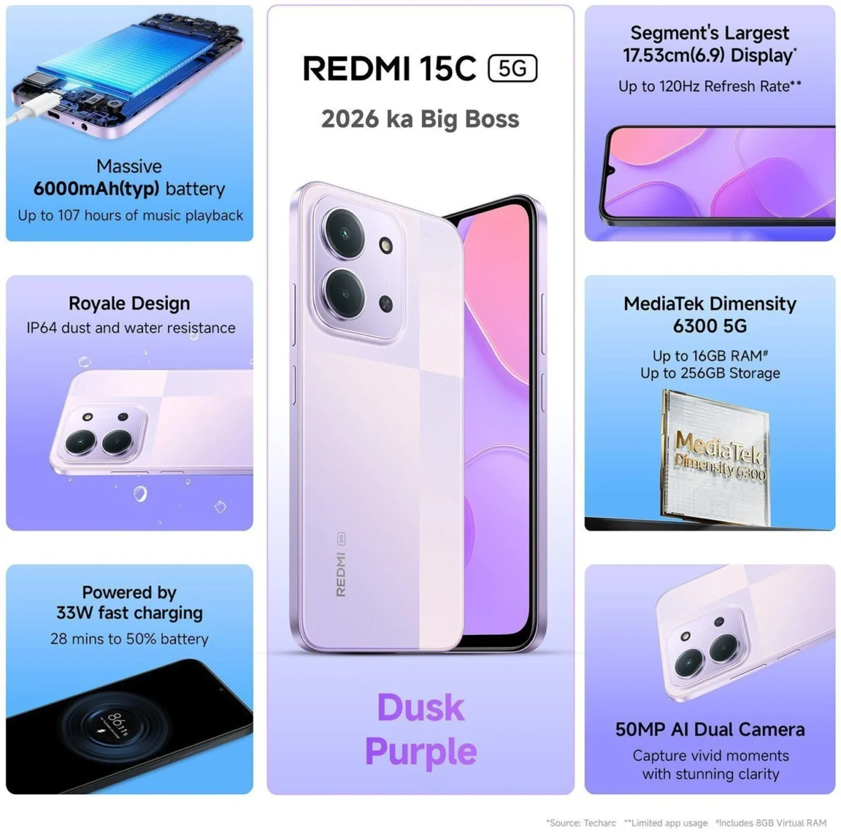 Redmi 15C 5G (128GB) | MediaTek Dimensity 6300, 50MP AI Camera, 6000mAh Battery - Image 2