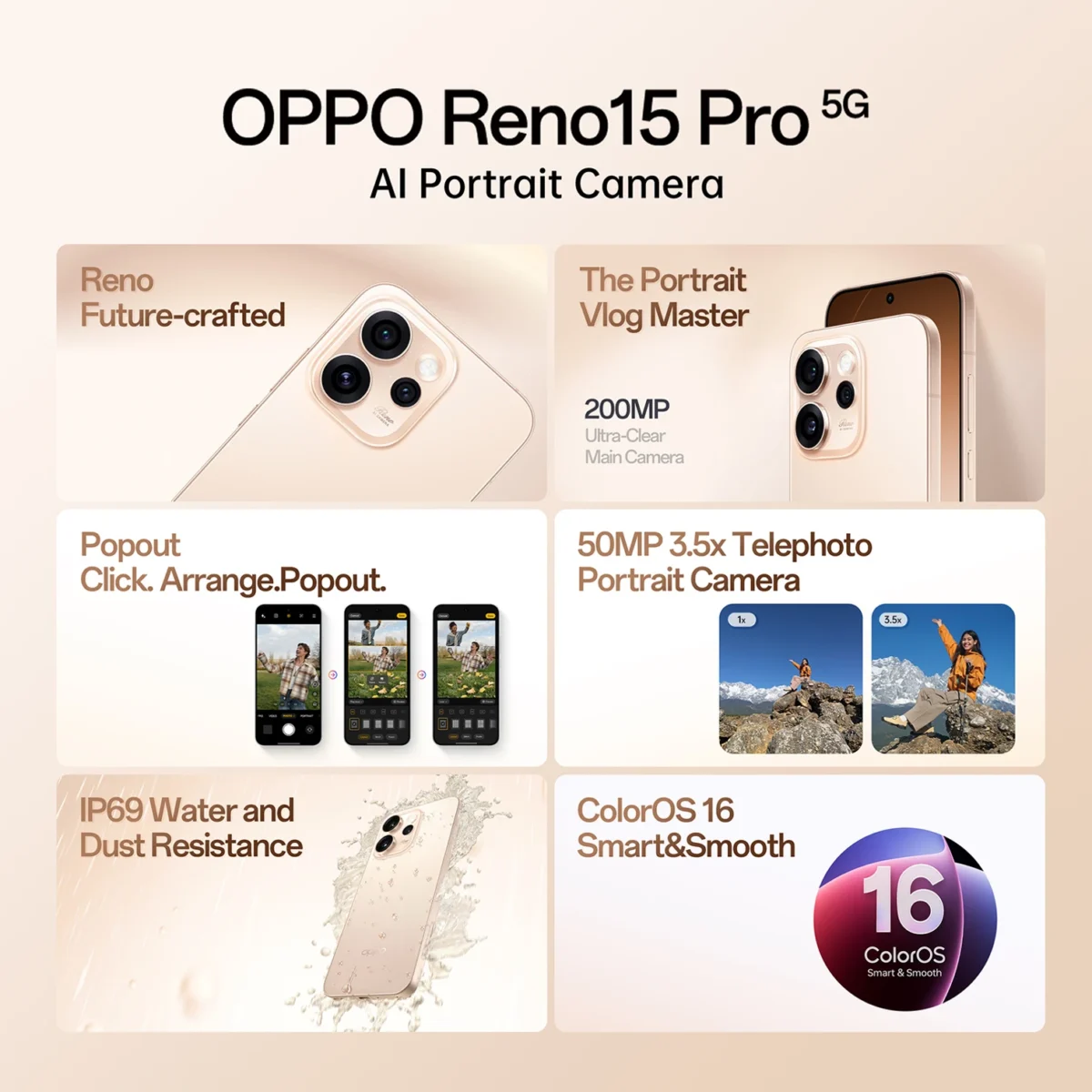OPPO Reno15 Pro 5G | MediaTek Dimensity 8450, 200MP AI Camera, 6500mAh Battery - Image 2