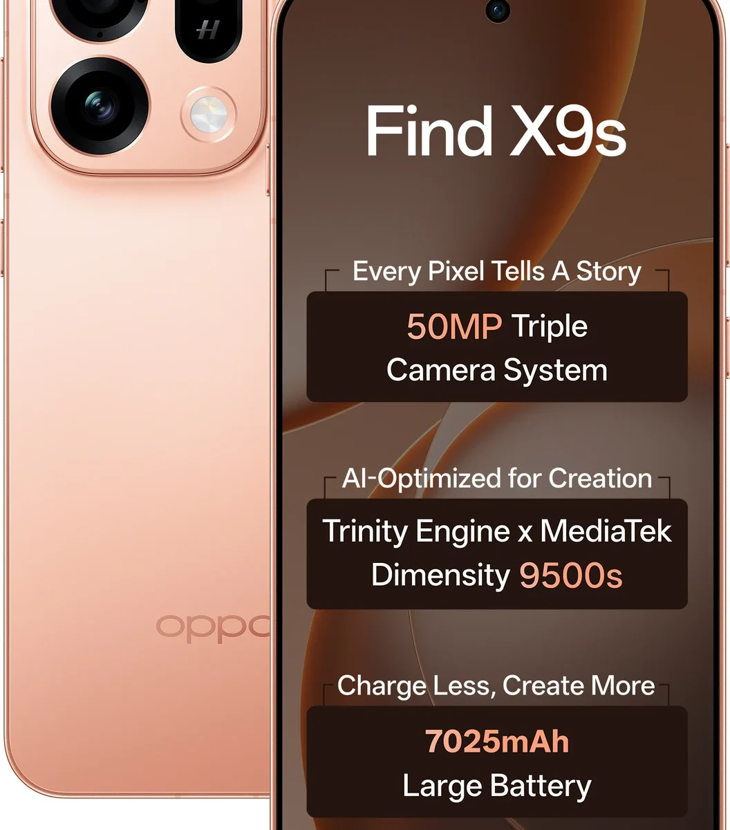 OPPO Find X9s 5G (256GB) | Dimensity 9500s, 50MP Triple Camera, 7025mAh Battery