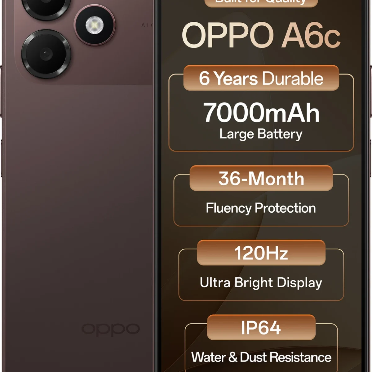 OPPO A6c (128GB) | UNISOC T7250, 13MP AI Camera, 7000mAh Battery