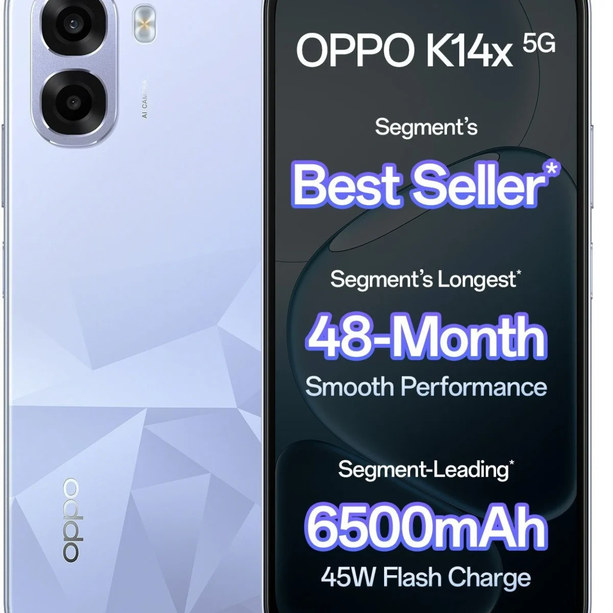OPPO K14x 5G 6500mAh and 45W SUPERVOOC Charger & AI (Icy Blue, 128 GB) (6 GB RAM)