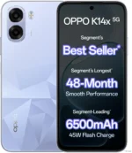 OPPO K14x 5G 6500mAh and 45W SUPERVOOC Charger & AI (Icy Blue, 128 GB) (6 GB RAM)